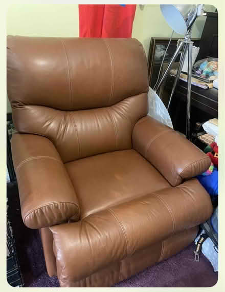 Photo of free Tan leather 3-piece Suite (Llandudno) #2