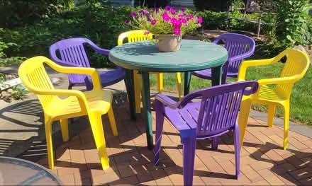 Photo of free Colorful chairs and round table (North side of Elmhurst) #1