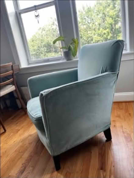 Photo of free Blue velvet arm chair (Capitol Hill NE Maryland Ave) #1