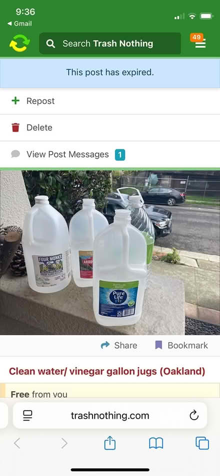 Photo of free 1 gallon clean plastic jugs (Oakland) #1