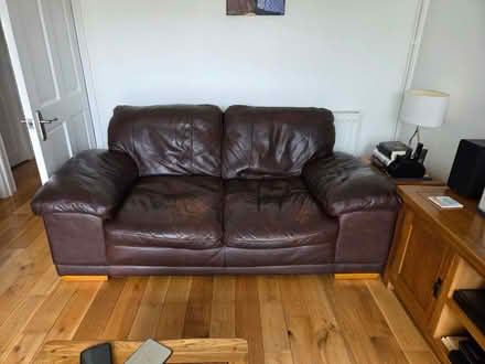 Photo of free Brown leather sofa (Rainham Kent) #2