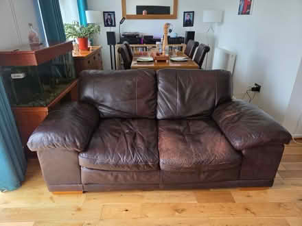 Photo of free Brown leather sofa (Rainham Kent) #1