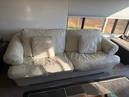 Photo of free Leather couch and chair (Belmont) #2