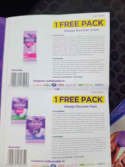 Photo of free 6 x vouchers for Always Discreet (Teignmouth TQ14) #1