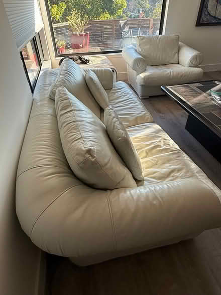 Photo of free Leather couch and chair (Belmont) #3