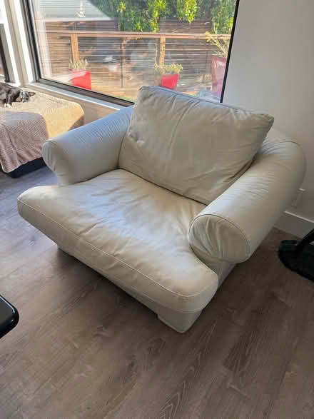 Photo of free Leather couch and chair (Belmont) #1