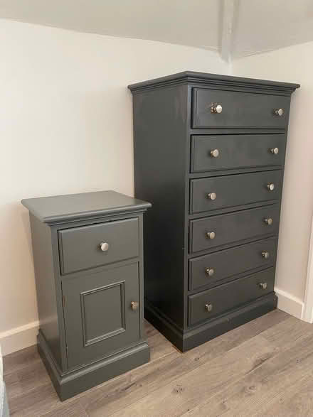 Photo of free Painted solid pine bedside locker and 6-drawer tall chest. (Horsham RH12) #1