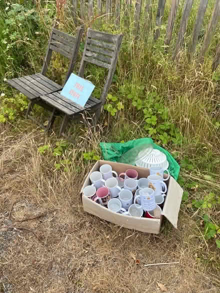 Photo of free Two chairs and box of mugs - outside gate (Brampton Bryan SY7) #1