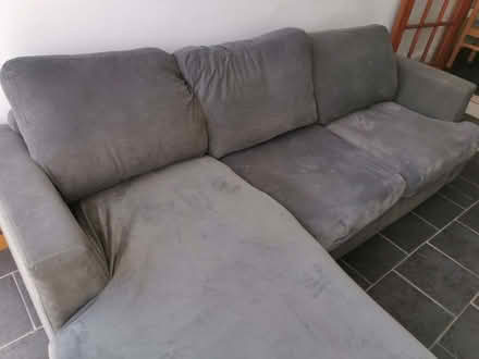 Photo of free large L shaped sofa with grey loose covers (Craven Arms SY7) #3