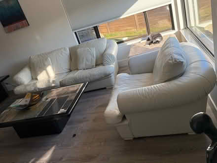 Photo of free Leather couch and chair (Belmont) #4