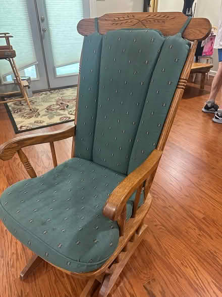 Photo of free Glider rocker wooden green cushions (Southwest Ft Worth) #1