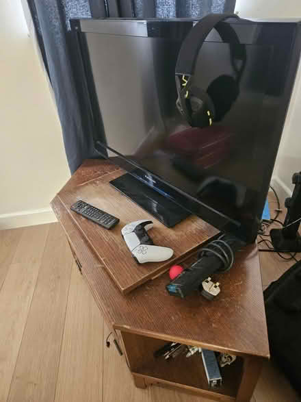 Photo of free Wooden TV stand with glass cabinet (BA2) #2