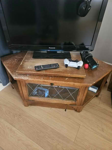 Photo of free Wooden TV stand with glass cabinet (BA2) #1