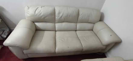 Photo of free 3x three seater beige leather sofas (East Ham, E6) #1