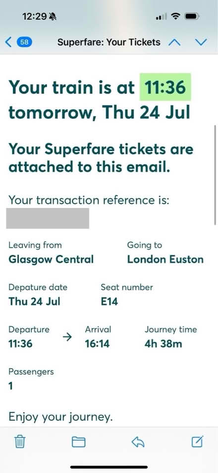 Photo of free train ticket glasgow to london (Partick G11) #1