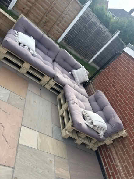Photo of free Pallet Sofa and Cushions (Swillington, LS26) #1
