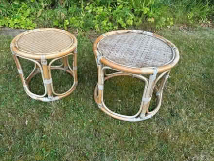Photo of free 2 outdoor wicker tables (Knotty Green HP9) #1