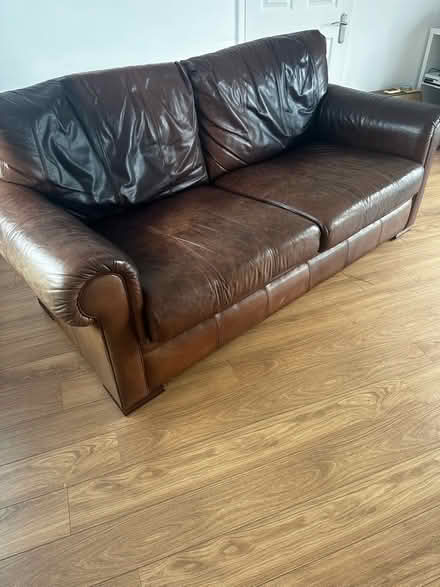 Photo of free Brown leather sofa (Abbots Langley WD5) #1