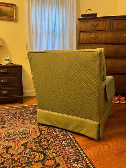 Photo of free Light green upholstered armchair (Flower and Wayne Aves., SS) #1