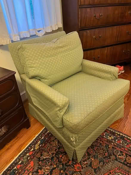 Photo of free Light green upholstered armchair (Flower and Wayne Aves., SS) #2