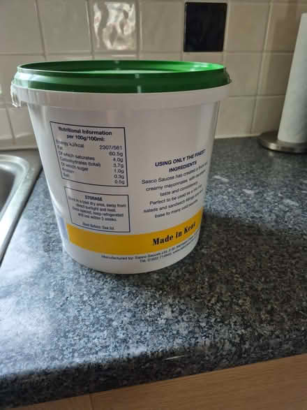 Photo of free Mayonnaise 5 litre tub unopened (Tywyn LL31) #3