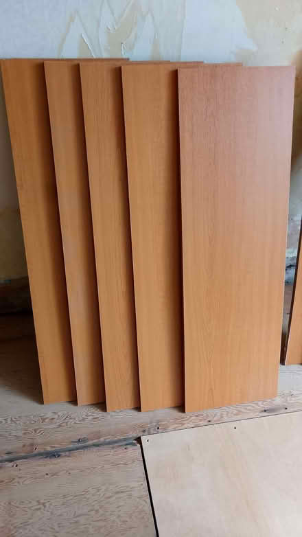 Photo of free Beech effect chipboard shelving (Chorlton M21) #1