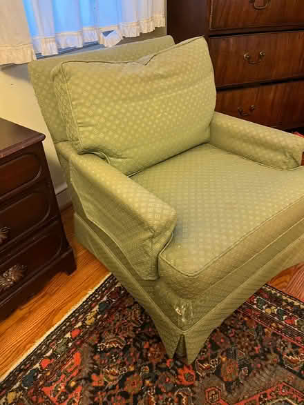 Photo of free Light green upholstered armchair (Flower and Wayne Aves., SS) #3