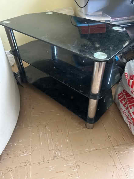 Photo of free corner black glass Tv table (Ratby Leicester LE6) #3