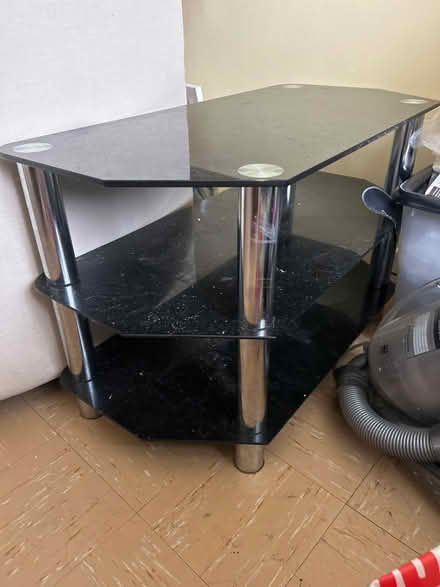 Photo of free corner black glass Tv table (Ratby Leicester LE6) #1