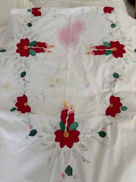 Photo of free Christmas tablecloth 96x60 (stain) (Willow Glen) #2
