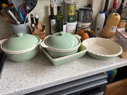 Photo of free Green and cream ceramic bakeware (Limehouse E1) #1