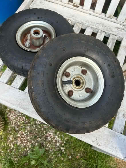Photo of free Two 10" PNEUMATIC SACK TRUCK TROLLEY WHEEL BARROW TYRES (West Kirby CH48) #1