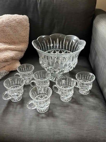 Photo of free Cut glass punch bowl and 6 cups (Cambridgeport) #1