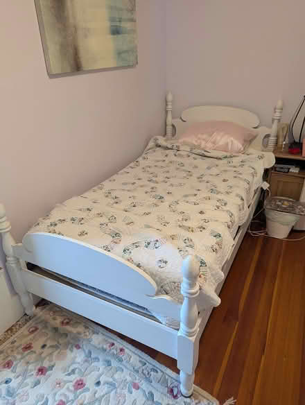 Photo of free Twin bed frame, wooden, white (Town Center) #1