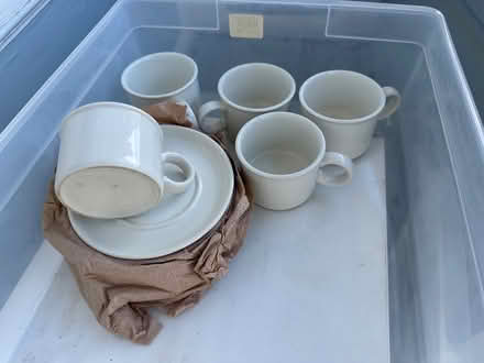 Photo of free Five white Stonehenge cups/saucers (Sausalito) #1