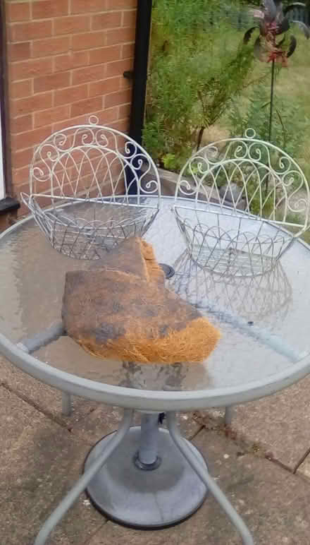 Photo of free Two light blue/grey metal wall hanging baskets (Lower Earley RG6) #1