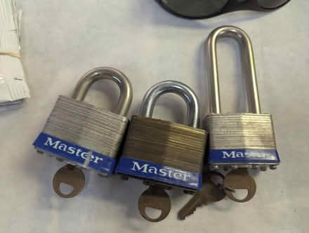 Photo of free Three master padlocks with jeys (Burlingame Easton Addition) #1