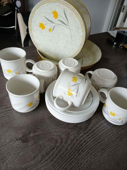 Photo of free Set of cups and saucers, tray and storage tin (Rydon Park EX2) #1