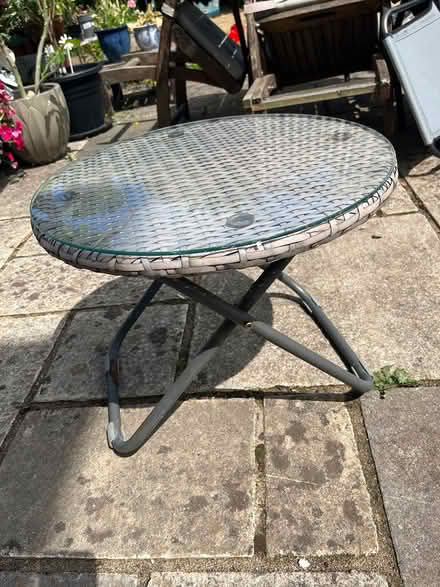 Photo of free Small glass topped rattan table (Winterbourne BS36) #1