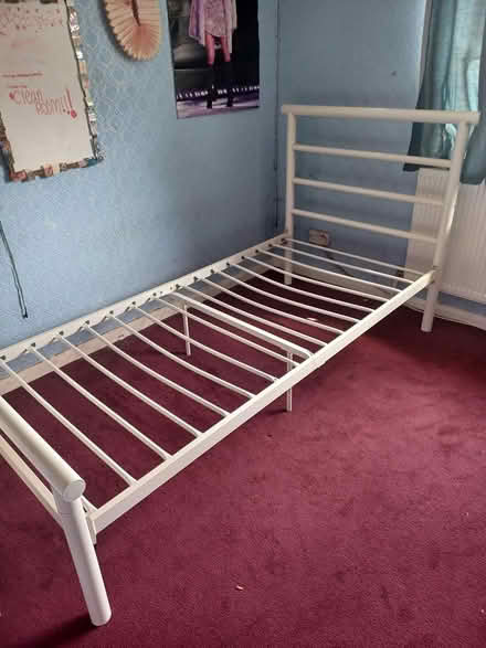 Photo of free White single bed frame + mattress (Fallowfield M14) #1