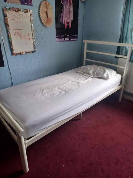 Photo of free White single bed frame + mattress (Fallowfield M14) #2