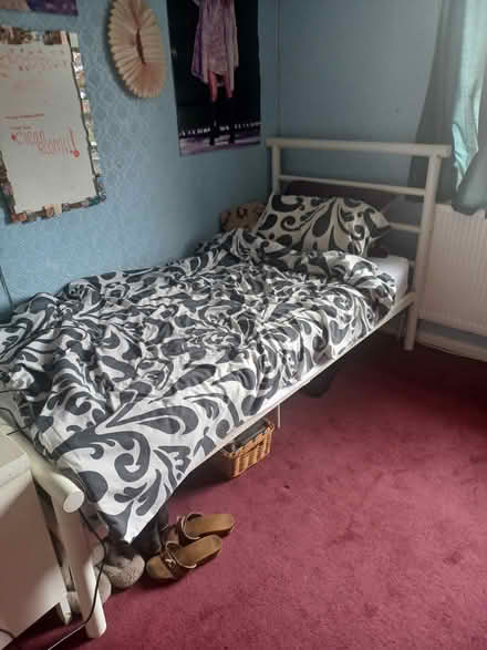 Photo of free White single bed frame + mattress (Fallowfield M14) #3