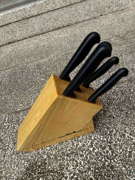 Photo of free Wood Knife Block and Knives (Michelmersh, Romsey) #1