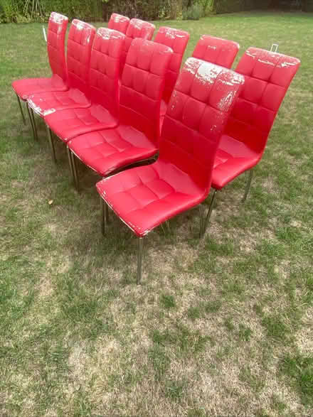 Photo of free 10 x red faux leather dining chairs (Queen Edith's Ward CB1) #1