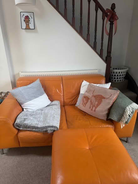 Photo of free Orange Sofa and matching pouffe (Chapel Allerton LS7) #2