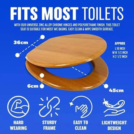 Photo of free 18" toilet seat antique pine universal adjustable home heavy (Moor Allerton LS17) #1
