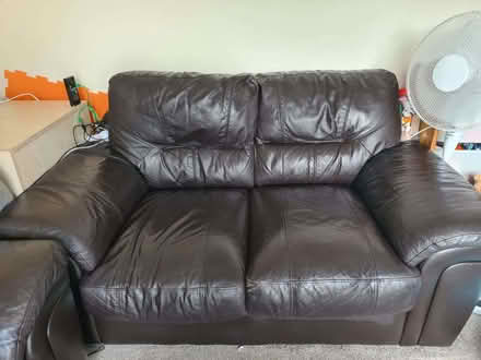 Photo of free 3 and 2 seater brown leather sofas (Kingstanding B44) #1