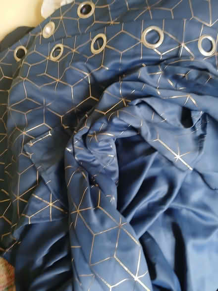 Photo of free Blue and gold ring top curtains (Earlsfield SW18) #1