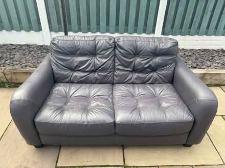 Photo of free 2 seater navy/grey leather sofa (Back edge S6) #1