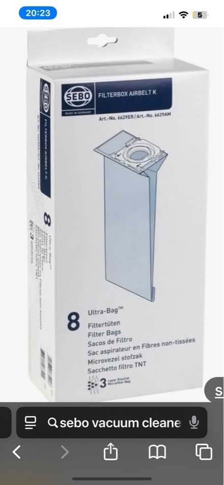 Photo of free Sebo vacuum filter bags (Addiscombe CR0) #1